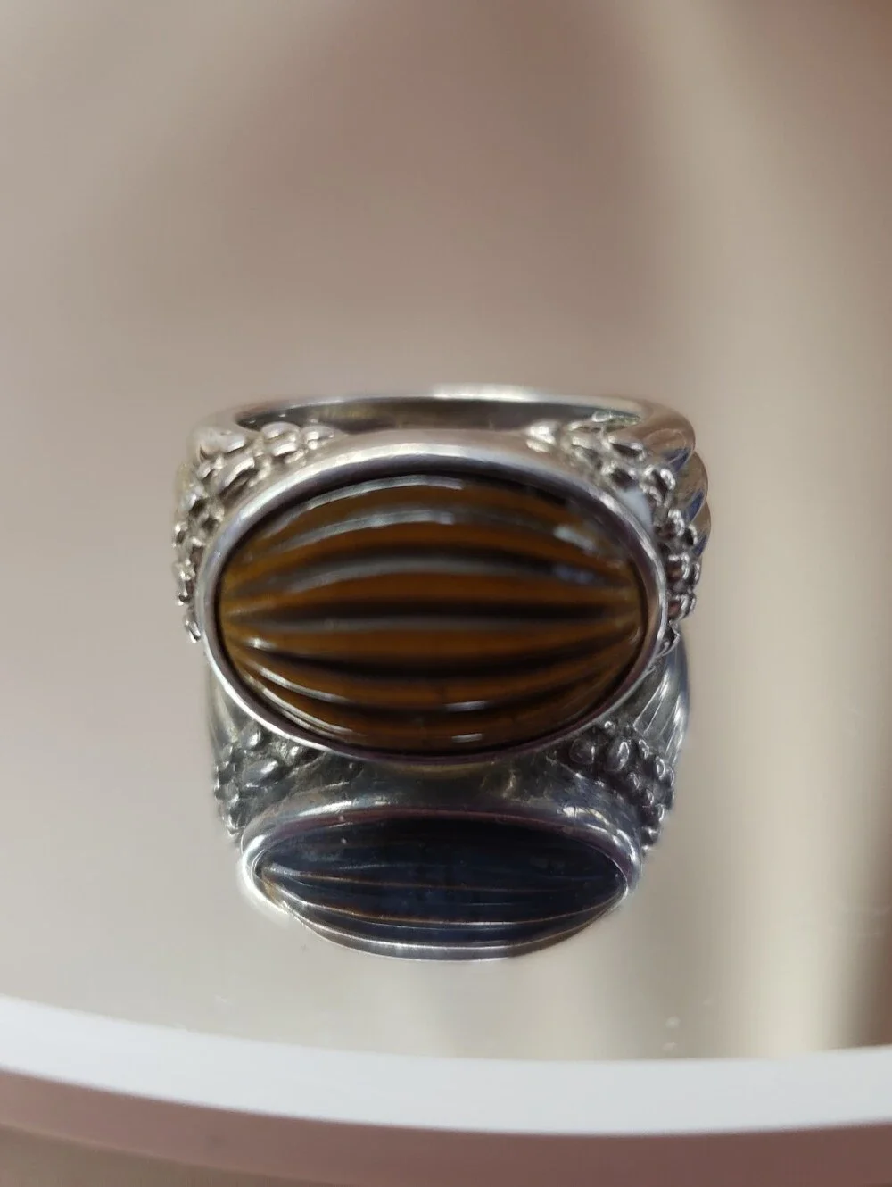 Whitney Kelly Sterling Silver Ribbed Tigers Eye Ring Size 6.5